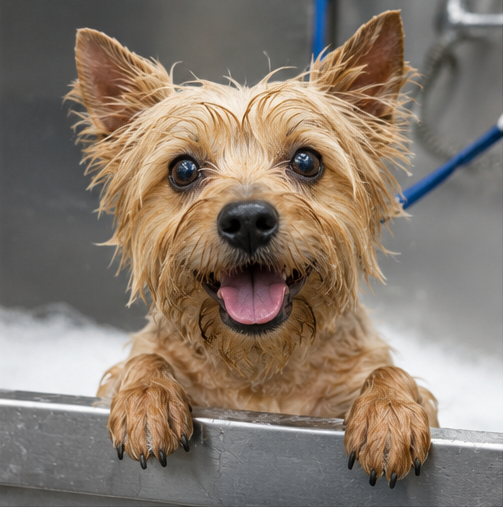 Dog freshly washed at a K9Wash dog wash