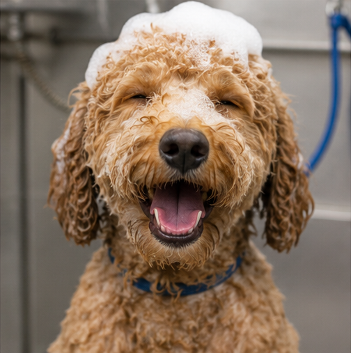 Dog freshly washed at a K9Wash dog wash